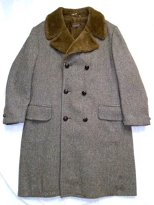Vintage 80s Brooks Brothers 46L Faux Fur Collar Lining Wool Overcoat Brookstweed - Picture 1 of 10