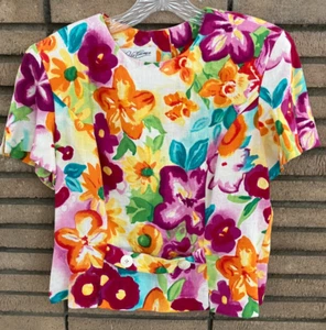 Vintage Rickie Freeman for Teri Jon Women Silk Floral Skirt/ Linen Top Size 10 - Picture 1 of 13