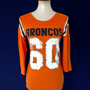 Victoria's Secret Pink Denver Broncos Studded Striped Orange Blue Tee Shirt Top - Picture 1 of 23