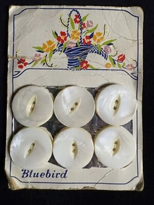 Set of 6 Vintage 1" Round Pearl MOP Buttons on Original Graphic 1920s Card - Picture 1 of 2