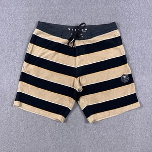 Vissla Shorts Mens Medium Terry Cloth Casual Athletic Brown Black Stripes - Picture 1 of 11