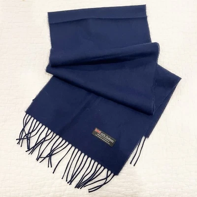 Cachecol de cashmere azul marinho feito na Escócia franja 72 x 12,5 clássico luxo unissex - Imagem 1 de 4