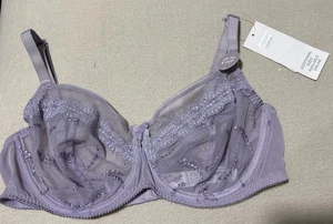 M&S UNDERWIRED NON PADDED EMBROIDERED MESH BALCONY BRA In LILAC size 36C - Picture 1 of 6