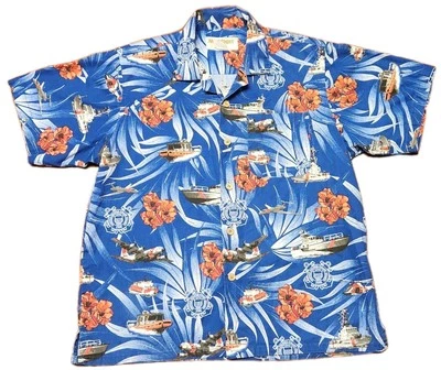 Eagle Crest U S Coast Guard Camp Kamp Shirt Men’s L Large Hawaiian AOP Vintage - Image 1 of 4