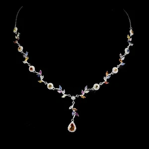 925 Sterling Silver Necklace Pear Sapphire 7x5mm Natural Gemstone Jewelry 17in - Picture 1 of 14