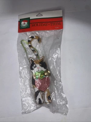 De colección 1991 Calico Gato Madera Adorno Kurt Adler Madera Gatito Campana Navidad Nuevo Foto 1 de 3