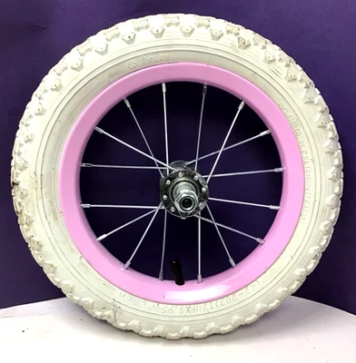 Rueda delantera rosa para bicicleta de 12" con neumático blanco 12-1/2 X 1,95 bicicleta para niños #H14 Foto 1 de 3