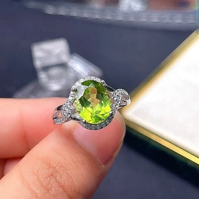 2.75 Ct Oval Cut Natural Peridot & Diamond Wedding Ring Solid 14k White Gold 6 7 - Image 1 of 4