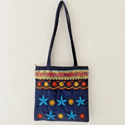 Bolso de Hombro Boho Bordado Terciopelo Algodón Bordado Bolso Floral Espejo Nepal Foto 1 de 4