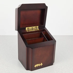 Scatola Porta Carte da Gioco in Legno Massello Dettaglio Ottone Cerniera Vanga Cuore Diamond Club - Foto 1 di 16