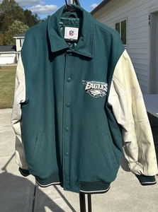 Chaqueta Universitaria Vintage Philadelphia Eagles NFL Grande Verde Lana Cuero Mangas - Imagen 1 de 12