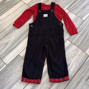 Carter's Jungen 2-teiliges Cord Overall Hose rot Weihnachten Shirt Set 24 Monate - Bild 1 von 10
