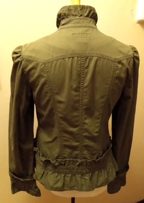 INC Mujer Utilidad/Chaqueta Militar Verde Oliva Talla Pequeña Volantes, Botón, Bolsillos  Foto 1 de 4