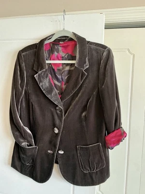 Blazer para mujer Boden Mink de terciopelo marrón con forro de seda vibrante talla 14 Foto 1 de 4