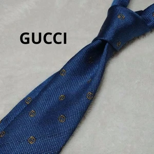 GUCCI Necktie Tie All over GG pattern Blue Geometric Made in Italy 100% Silk - Picture 1 of 8