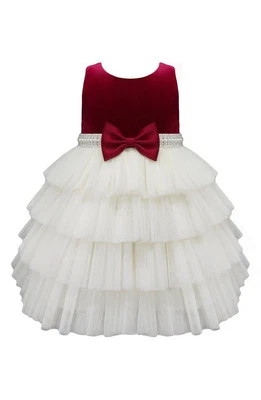 Vestido de Fiesta Princesa Americana Niñas Navidad En Niveles Malla Lazo Perla Talla 18M 24M Foto 1 de 4