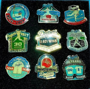 FANTASTIC SET OF 9 VINTAGE LOS ANGELES DODGERS BASEBALL COLLECTOR UNOCAL PINS - Picture 1 of 12