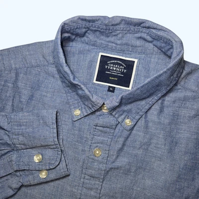 Camisa Charles Tyrwhitt Chambray Para Hombres XL Azul Calce Ajustado Botones Oxford Preppy Foto 1 de 4