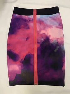 Ted Baker Pink Purple Black Galaxy Back Zipper Knee Length Sexy Pencil Skirt 2 - Picture 1 of 9