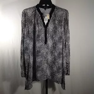 NEU Bluse M Medium Langarm schwarz weiß Tränen Punkte Shirt - Bild 1 von 2