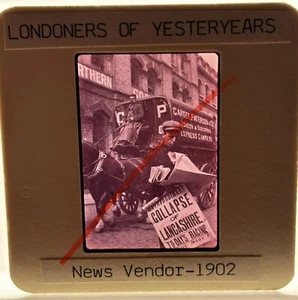 vtg 35mm Slide Photo Old Londoners Of Yesteryears B/W 1902 Newspaper Vendor - Picture 1 of 2