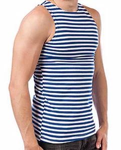 Russian Telnyashka Military Vest Sleeveless T-Shirt Woven 100% Cotton Original - Picture 1 of 9