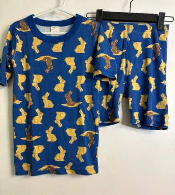 Hanna Andersson Size 140 Blue Chocolate Bunny Organic Cotton Short John Pajamas - Image 1 of 4