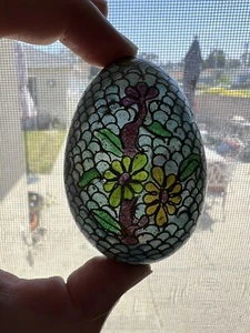 Plique a Jour Stain Glass Cloisonné Egg 2” Floral Pattern Brass Hollow - Picture 1 of 7