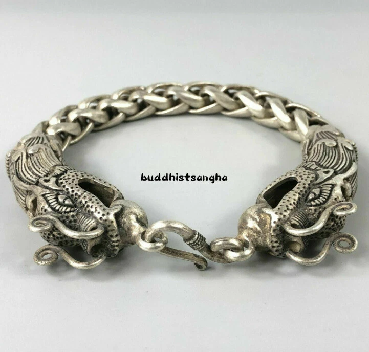 Pulsera amuleto dragón hecho a mano plata tibetana de colección exquisita china rara Foto 1 de 4