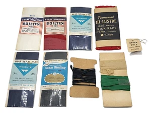 Vintage Lot WRIGHTS BOILTEX Nahtbindung und Schrägband 2 marine anthrazit rot ©1969 - Bild 1 von 2
