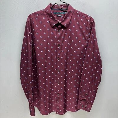 Perry Ellis Dress Shirt Men's Large 16 Maroon Geometric Button Up Spread Collar - Image 1 of 4