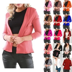 New Ladies 3/4 Turn Up Sleeve Collar Casual Coat Womens Blazer Jacket - Picture 1 of 46