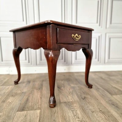 Antique End Table Vintage Queen Anne Style Tea - Side Coffee Telephone - Drawer - Image 1 of 4