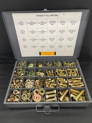 SURTIDO DE 1250 PIEZAS - PERNO HEXAGONAL GRADO 8, TUERCA, ARANDELA Y ARANDELA DE BLOQUEO ROSCA GRUESA Foto 1 de 3