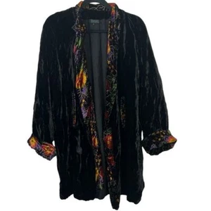 Bingo Asparagus Black Velvet Open Front Embroidered Jacket Medium - Bild 1 von 13