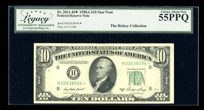 DBR 1950-A $10 FRN St. Louis STAR Fr. 2011-H* Legacy 55 PPQ Serial H02638096* - Image 1 of 2