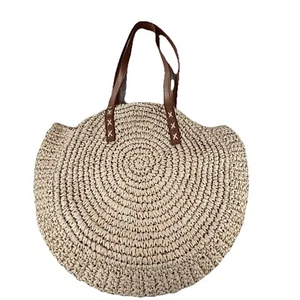 Bolso de Mano Redondo Tejido a Mano de Paja Verano Playa Boho Bolso de Hombro Grande - Imagen 1 de 7