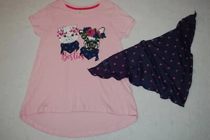 Girls Pink Tee Shirt "BESTIES" KITTY & PUPPY Hi-Low LOOSE FIT Bandana XL 14-16 - Picture 1 of 1