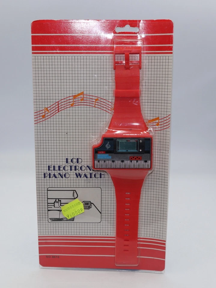 Vintage 80s  LCD Electronic PIANO WATCH RARE-untested sealed new black - Image 1 of 1