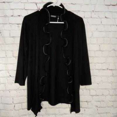 Cárdigan Neiman Marcus imitación cuero ribete manga 3/4 frente abierto mujer talla M Foto 1 de 4