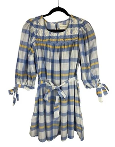 NEW Daughters of India Freya Plaid Dress Size XS Smocked Pockets Periwinkle Blue - Picture 1 of 12