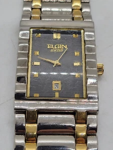 Elgin Swiss FG003 Two-Tone Unisex Date Watch Dress Silver/Gold, 7 Inch Length - Picture 1 of 14