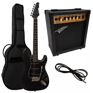ELEKTROGITARRE IM SET E GITARRE MATT SCHWARZ VERSTÄRKER 20 WATT TASCHE KABEL XXX - Bild 1 von 7