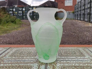 Vintage Murano Urnenvase im römischen Stil mit applizierter grüner Spur und Griffen - Bild 1 von 4