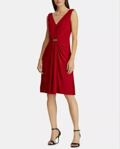 Lauren Ralph Lauren zierliches rotes ärmelloses Party-Cocktailkleid mit V-Ausschnitt Größe 4P - Bild 1 von 2