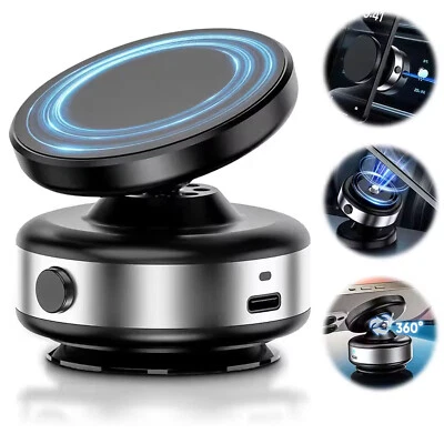Electric Vacuum Magnetic Suction Cup Car Phone Holder Stand Mount 360° Rotation - Image 1 of 4