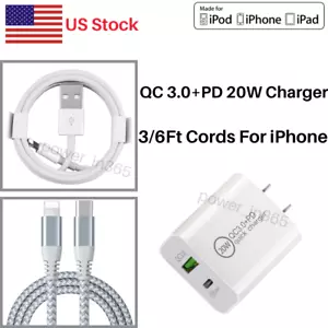 QC 3.0 PD 20W Power Adapter Plug Fast Charger Charging Cable For iPhone iPad Lot - Picture 1 of 21