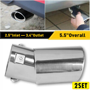 2Set Chrome Car 2.5" Muffler Exhaust Tip Tail Pipe Throat Stainless Steel Replac