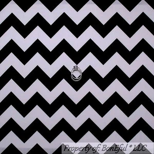 BonEful Fabric FQ Decor Cotton Quilt Black White B&W Wide CHEVRON Stripe Holiday - Picture 1 of 9