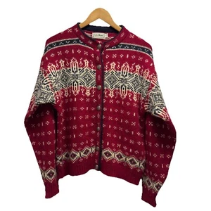 L.L. Bean Vintage Damengröße M Fair Isle rot Wolle Metallknöpfe Cardigan Pullover USA - Bild 1 von 8
